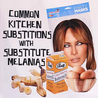 Product packaging with a humorous substitution theme featuring a face mask and buttermilk carton.