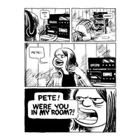 Comic strip with a character searching for Pete in a room.