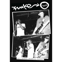 Memorial handout for Andy Conrad featuring a band performing with text overlay.