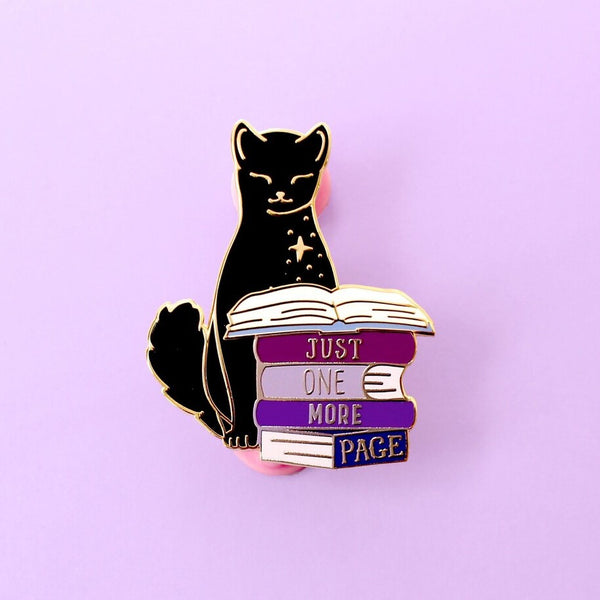 Just One More Page Book Cat Enamel Pin 