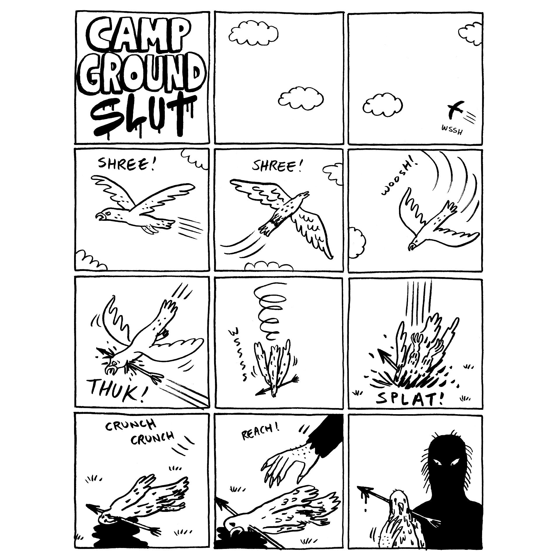 Comic strip with black and white illustrations and text on a white background