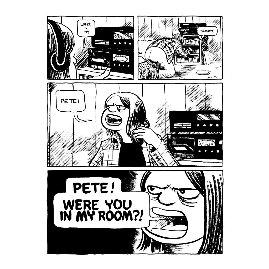 Comic strip with a character searching for Pete in a room.