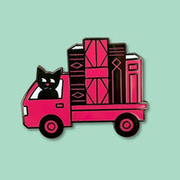 Book Truck Cat Pin