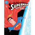 Superman comic book cover with red cape and blue suit on a white background