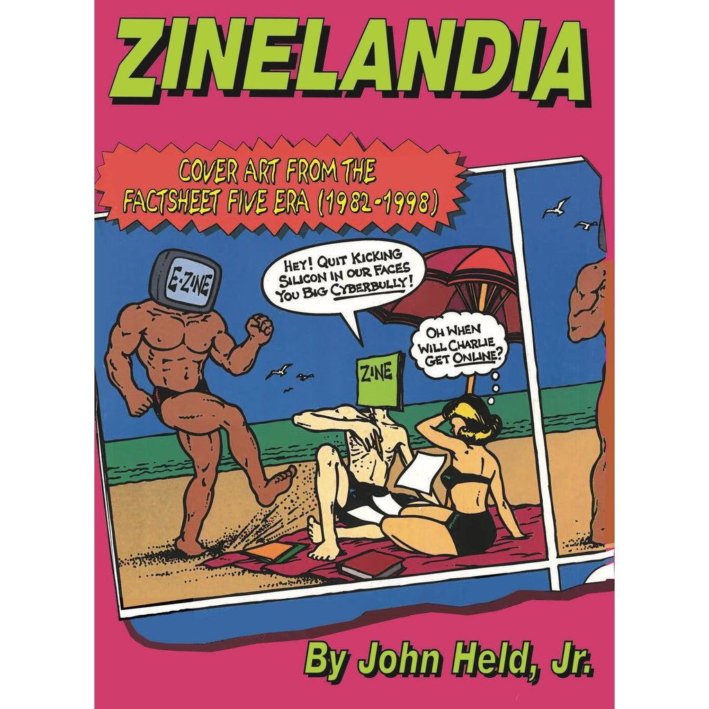 Cover of 'Zinelandia' with comic-style illustration and text on a pink background