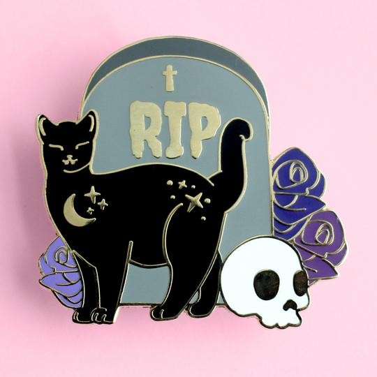 Halloween Tombstone Cat Enamel Pin