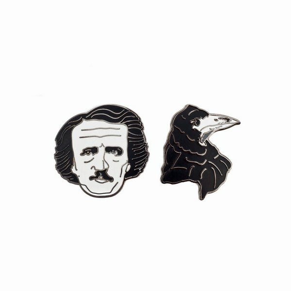 Edgar Allan Poe and Raven Enamel Pin Set